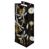 Steampunkdrachenfliegen auf braunem, gestreiften H Geschenktüte Für Weinflaschen (Rückseite Schrägansicht)