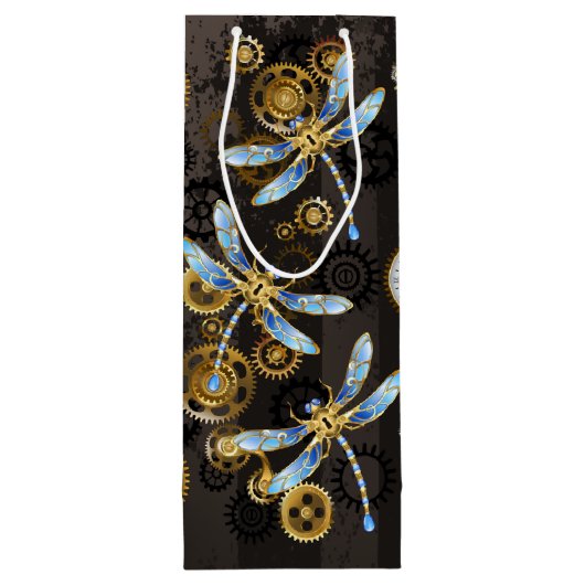 Steampunkdrachenfliegen auf braunem, gestreiften H Geschenktüte Für Weinflaschen (Rückseite)