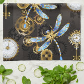 Steampunkdrachenfliegen auf braunem, gestreiften H Geschirrtuch (Gefaltet)