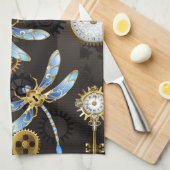 Steampunkdrachenfliegen auf braunem, gestreiften H Geschirrtuch (Viertel Falte)