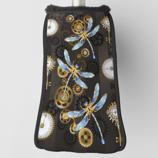 Steampunkdrachenfliegen auf braunem, gestreiften H Golf Headcover (Rotieren 90)