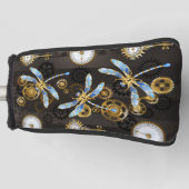 Steampunkdrachenfliegen auf braunem, gestreiften H Golf Headcover (Vorderseite)