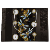 Steampunkdrachenfliegen auf braunem, gestreiften H Große Geschenktüte (Vorderseite)