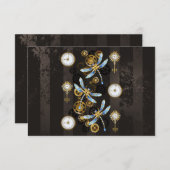 Steampunkdrachenfliegen auf braunem, gestreiften H Hinweiskarte (Vorne/Hinten)