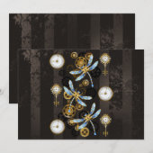 Steampunkdrachenfliegen auf braunem, gestreiften H Hinweiskarte (Vorne/Hinten)