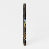 Steampunkdrachenfliegen auf braunem, gestreiften H iPhone Hülle (Rechte Seite)