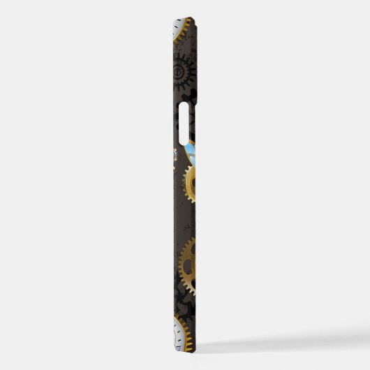 Steampunkdrachenfliegen auf braunem, gestreiften H iPhone Hülle (Rechte Seite)