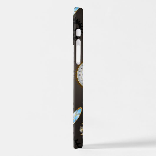 Steampunkdrachenfliegen auf braunem, gestreiften H iPhone Hülle (Linke Seite)