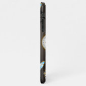 Steampunkdrachenfliegen auf braunem, gestreiften H iPhone Hülle (Linke Seite)