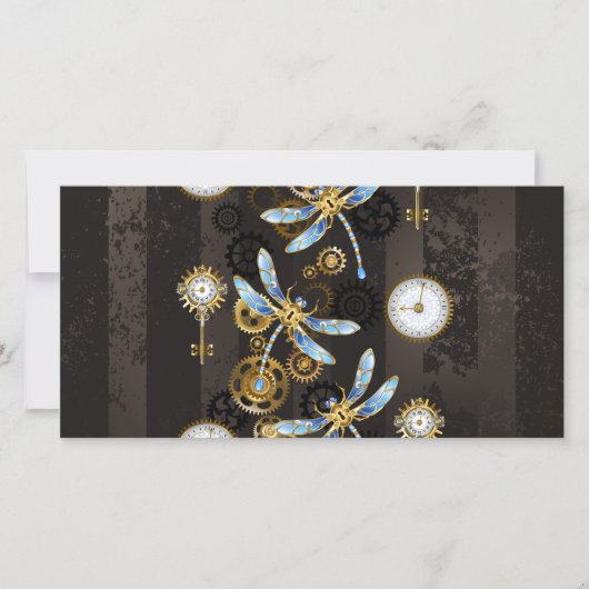 Steampunkdrachenfliegen auf braunem, gestreiften H Karte (Vorderseite)