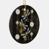 Steampunkdrachenfliegen auf braunem, gestreiften H Keramik Ornament (Rechts)