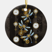 Steampunkdrachenfliegen auf braunem, gestreiften H Keramik Ornament (Vorne)