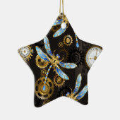 Steampunkdrachenfliegen auf braunem, gestreiften H Keramik Ornament (Rechts)