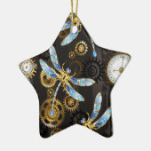 Steampunkdrachenfliegen auf braunem, gestreiften H Keramik Ornament (Links)