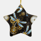 Steampunkdrachenfliegen auf braunem, gestreiften H Keramik Ornament (Hinten)