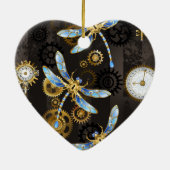 Steampunkdrachenfliegen auf braunem, gestreiften H Keramik Ornament (Hinten)