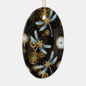 Steampunkdrachenfliegen auf braunem, gestreiften H Keramik Ornament (Rechts)