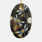 Steampunkdrachenfliegen auf braunem, gestreiften H Keramik Ornament (Links)