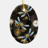 Steampunkdrachenfliegen auf braunem, gestreiften H Keramik Ornament (Hinten)