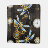 Steampunkdrachenfliegen auf braunem, gestreiften H Keramikornament (Links)