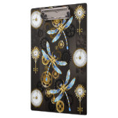 Steampunkdrachenfliegen auf braunem, gestreiften H Klemmbrett (Links)