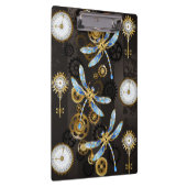 Steampunkdrachenfliegen auf braunem, gestreiften H Klemmbrett (Rechts)