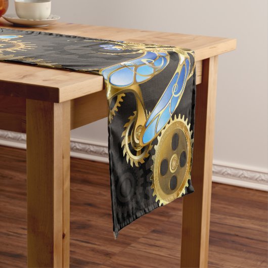 Steampunkdrachenfliegen auf braunem, gestreiften H Kurzer Tischläufer (Beispiel)