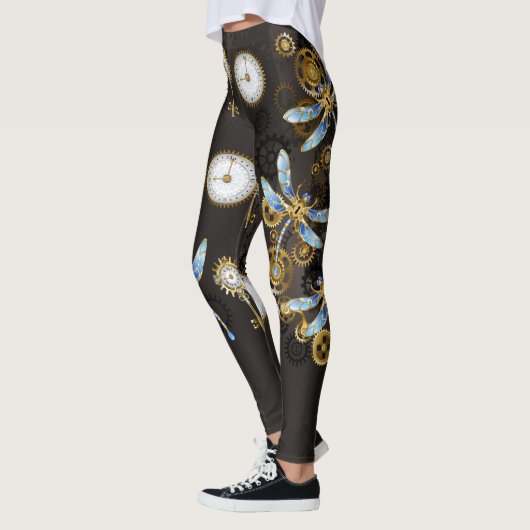 Steampunkdrachenfliegen auf braunem, gestreiften H Leggings (Links)