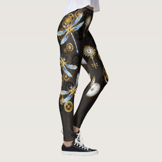 Steampunkdrachenfliegen auf braunem, gestreiften H Leggings (Rechts)
