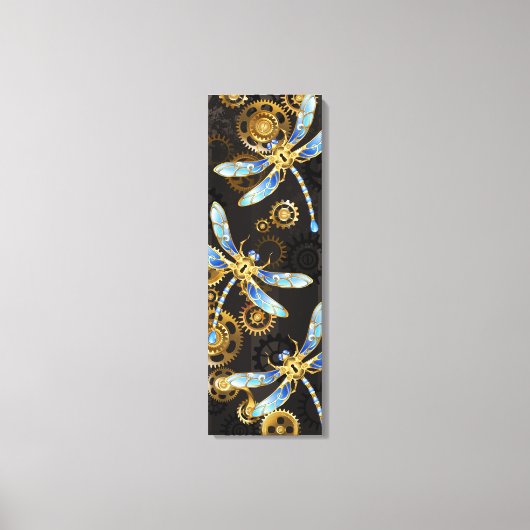 Steampunkdrachenfliegen auf braunem, gestreiften H Leinwanddruck (Vorderseite)