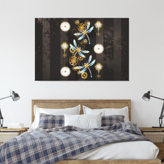 Steampunkdrachenfliegen auf braunem, gestreiften H Leinwanddruck (Insitu (Schlafzimmer))