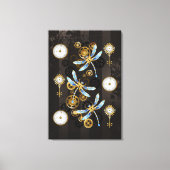 Steampunkdrachenfliegen auf braunem, gestreiften H Leinwanddruck (Vorderseite)