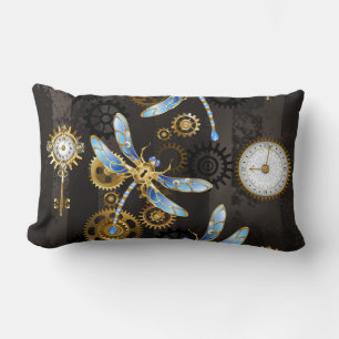 Steampunkdrachenfliegen auf braunem, gestreiften H Lendenkissen