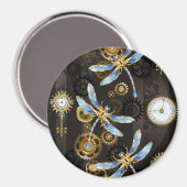 Steampunkdrachenfliegen auf braunem, gestreiften H Magnet (Vorderseite/Rückseite)