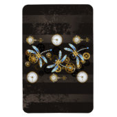 Steampunkdrachenfliegen auf braunem, gestreiften H Magnet (Vertikal)