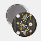 Steampunkdrachenfliegen auf braunem, gestreiften H Magnet (Vorderseite/Rückseite)
