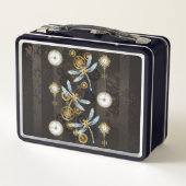 Steampunkdrachenfliegen auf braunem, gestreiften H Metall Brotdose (Rückseite)