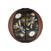 Steampunkdrachenfliegen auf braunem, gestreiften H Mini Basketball (Vertikal)