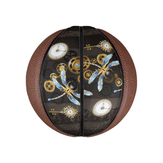 Steampunkdrachenfliegen auf braunem, gestreiften H Mini Basketball (Vertikal)