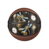 Steampunkdrachenfliegen auf braunem, gestreiften H Mini Basketball (Vorderseite)