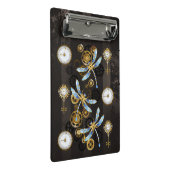 Steampunkdrachenfliegen auf braunem, gestreiften H Mini Klemmbrett (Schrägansicht)