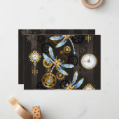 Steampunkdrachenfliegen auf braunem, gestreiften H Mitteilungskarte (Vorderseite/Rückseite Beispiel)