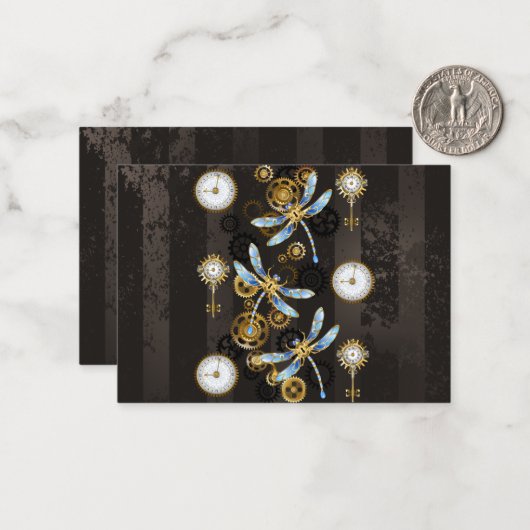 Steampunkdrachenfliegen auf braunem, gestreiften H Mitteilungskarte (Vorderseite/Rückseite Beispiel)