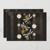 Steampunkdrachenfliegen auf braunem, gestreiften H Mitteilungskarte (Vorne/Hinten)