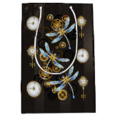 Steampunkdrachenfliegen auf braunem, gestreiften H Mittlere Geschenktüte (Vorderseite)