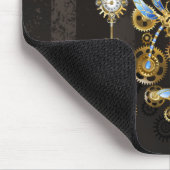 Steampunkdrachenfliegen auf braunem, gestreiften H Mousepad (Ecke)