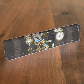 Steampunkdrachenfliegen auf braunem, gestreiften H Namensplakette (Seite)