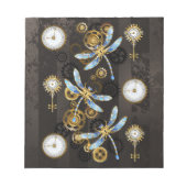 Steampunkdrachenfliegen auf braunem, gestreiften H Notizblock (Vorderseite)