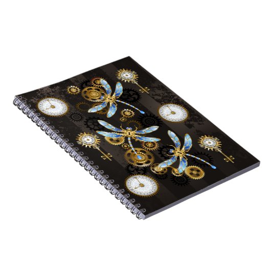 Steampunkdrachenfliegen auf braunem, gestreiften H Notizblock (Rechte Seite)