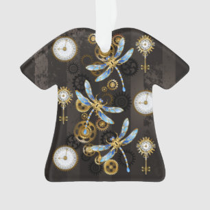 Steampunkdrachenfliegen auf braunem, gestreiften H Ornament